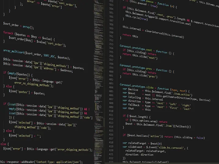 Source code on a dark screen