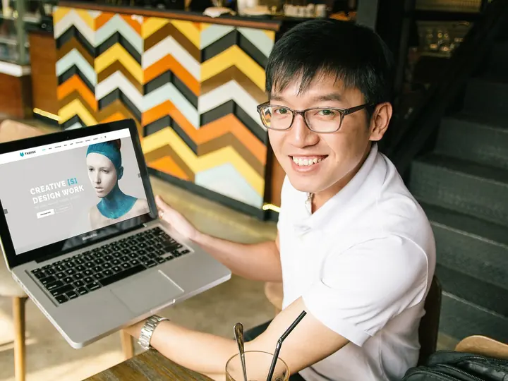 Laptop with a website design on screen