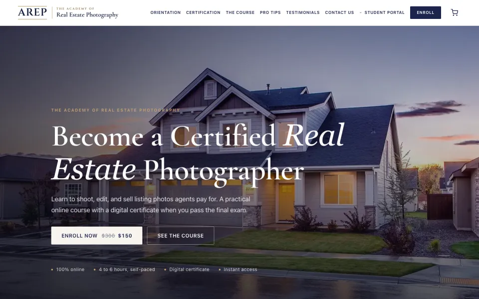 Screenshot of the The Academy of Real Estate Photography website