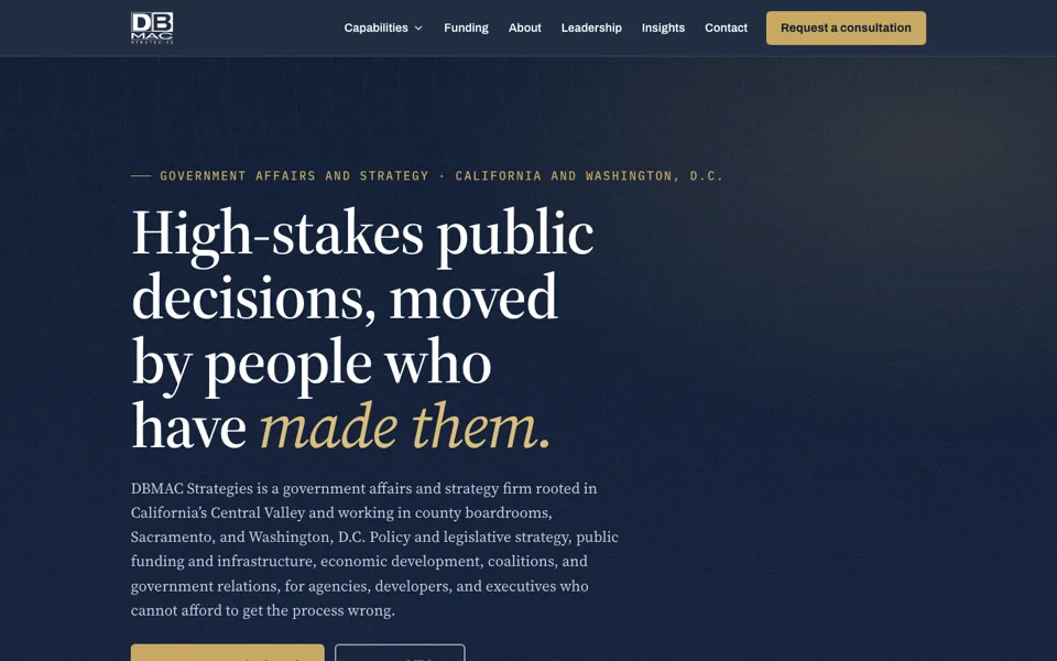 Screenshot of the DBMAC Strategies website